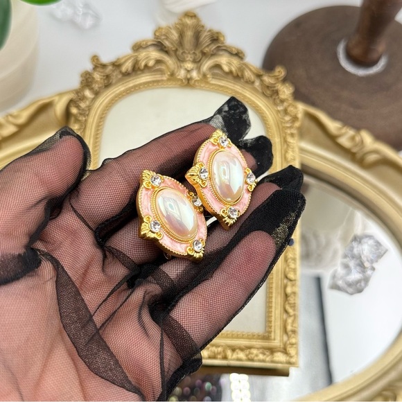 Vintage-Inspired Pink & Pearl Statement Earrings - Picture 8 of 11